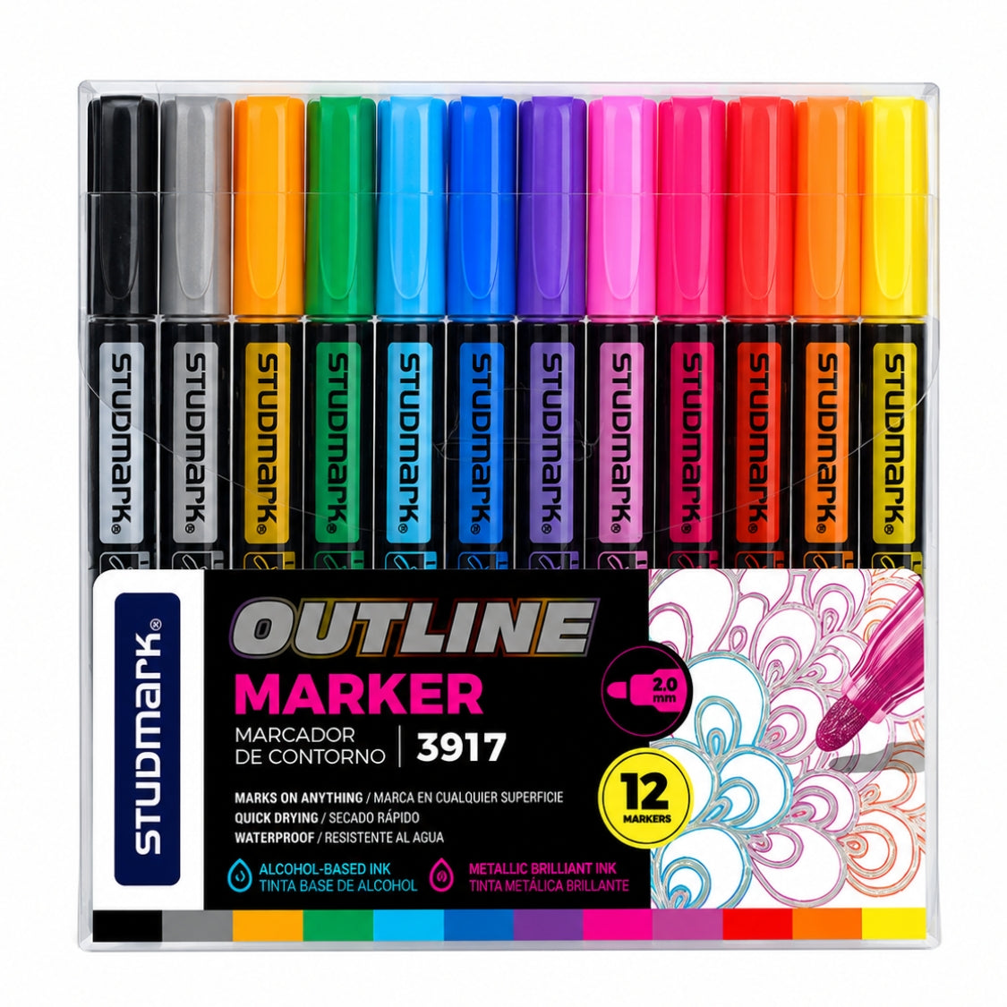 Studmark Marcadores de Contorno Punta Redonda 12 colores