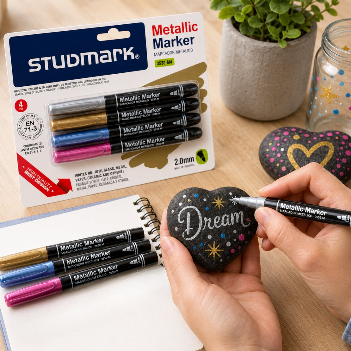 Studmark Marcador Metalico Punta Redonda Set 4 Colores