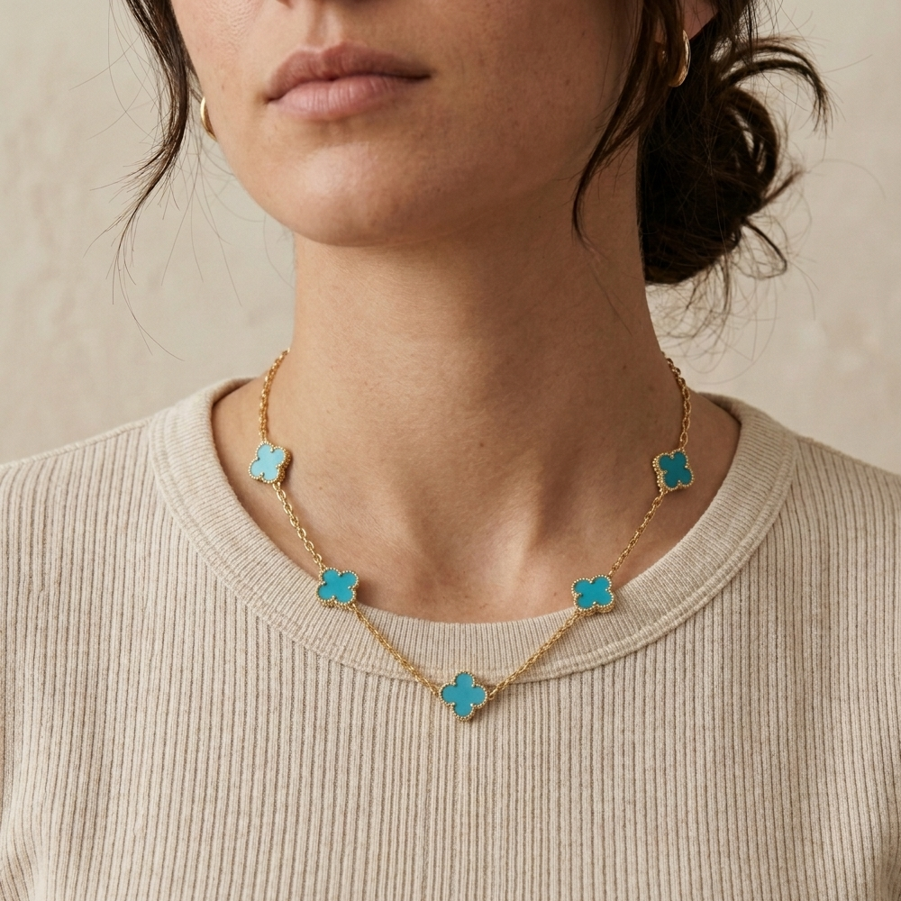 Element Of Love Collar De Trebol Gold Blue