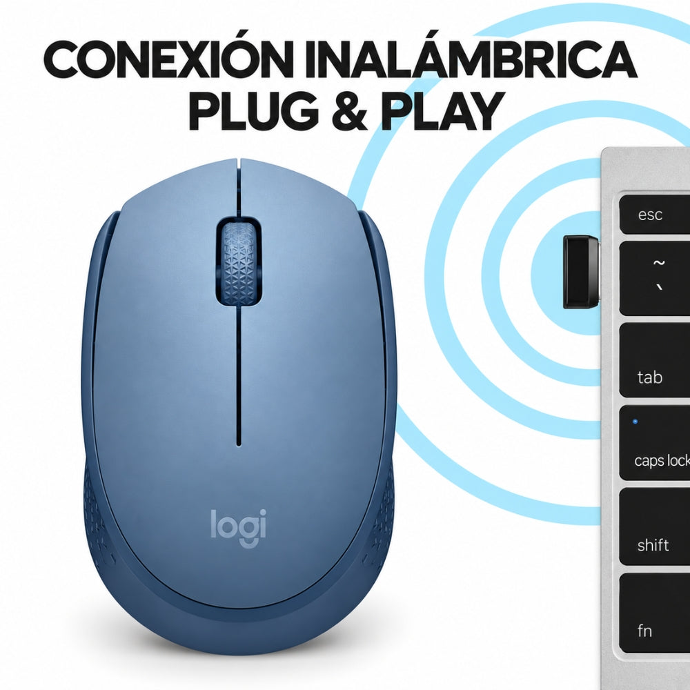 Logitech Mouse Inalámbrico M170 2.4 GHz Compacto y Ambidiestro Color Gris Azulado