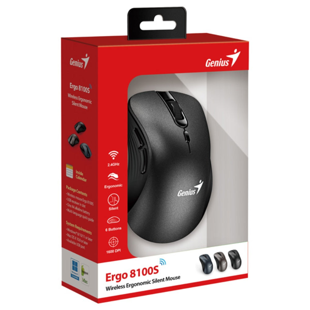 Genius Mouse Inalámbrico Ergo 8100S 1600 DPI Color Negro