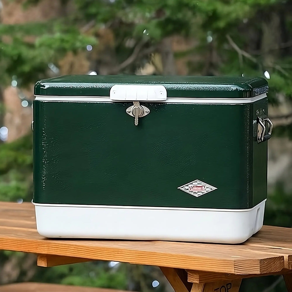 Coleman Cava Vintage Con Cinturón De Acero Color Verde Y Blanco 54Qt