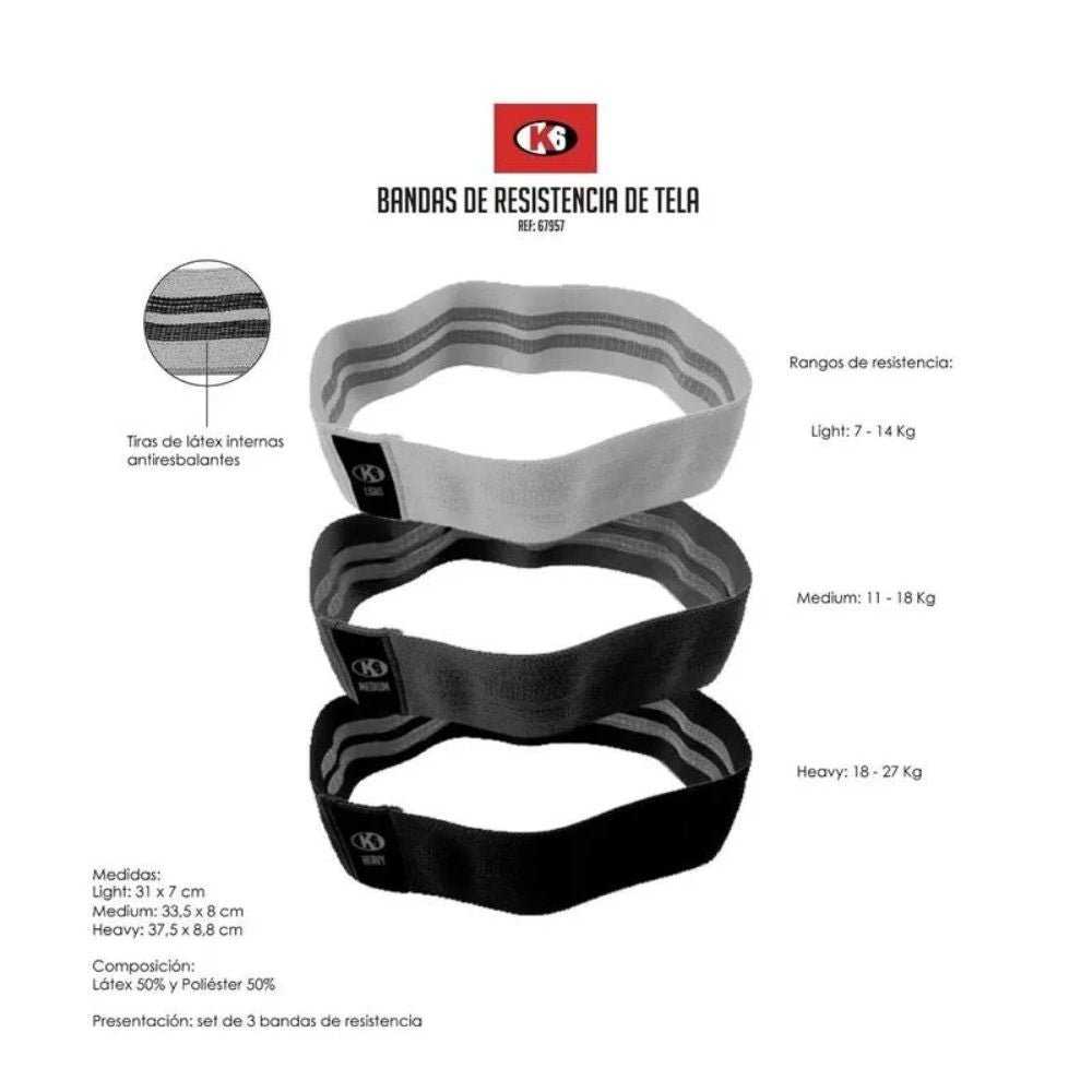 Set de Bandas Elasticas de Tela K6