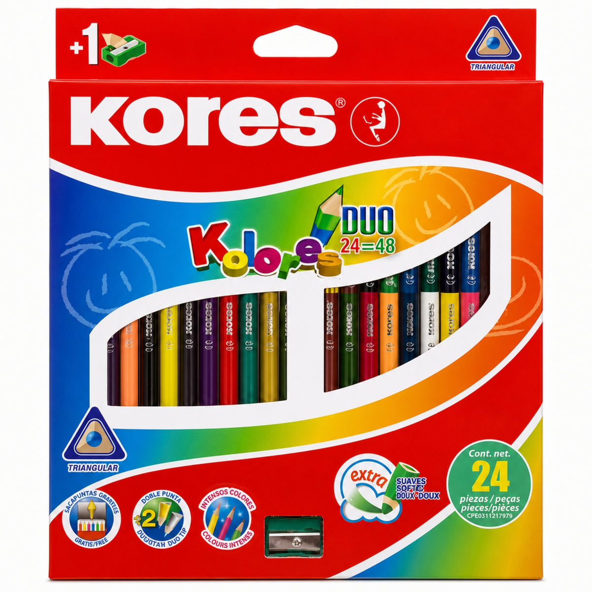 Kores Caja de Colores Duo Triangulares x 24 Colores + Sacapunta