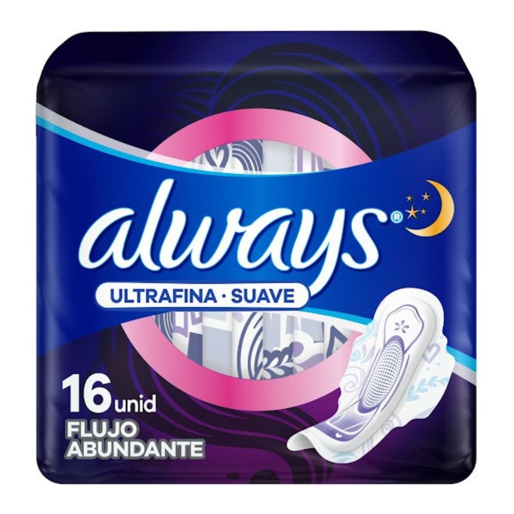 Always Toallas Nocturna Ultra Suave Flujo Abundante 16 Und