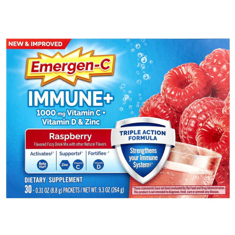 Vitamina C Emergen-C con Vitamina D & Zinc 1000mg Raspberry 30 Sobres