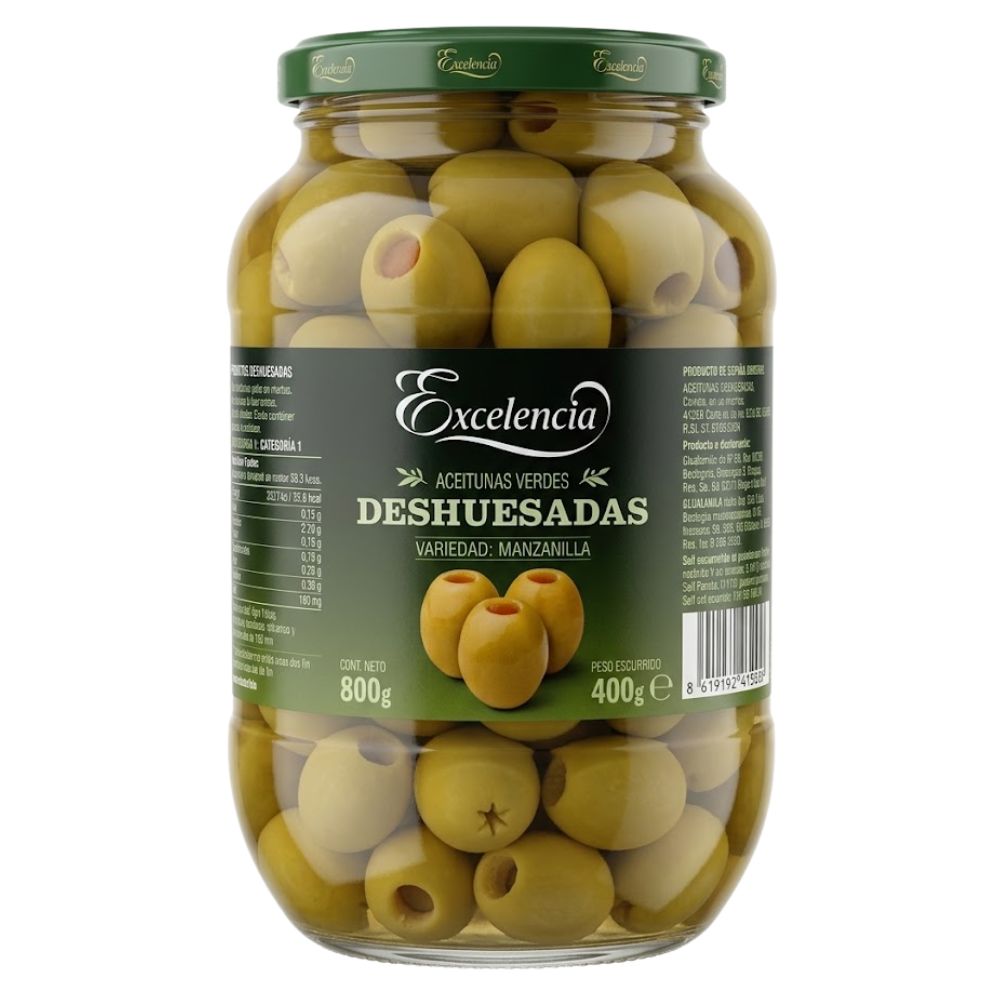 Excelencia Aceitunas Verdes Manzanilla Deshuesadas Envase Vidrio 800gr