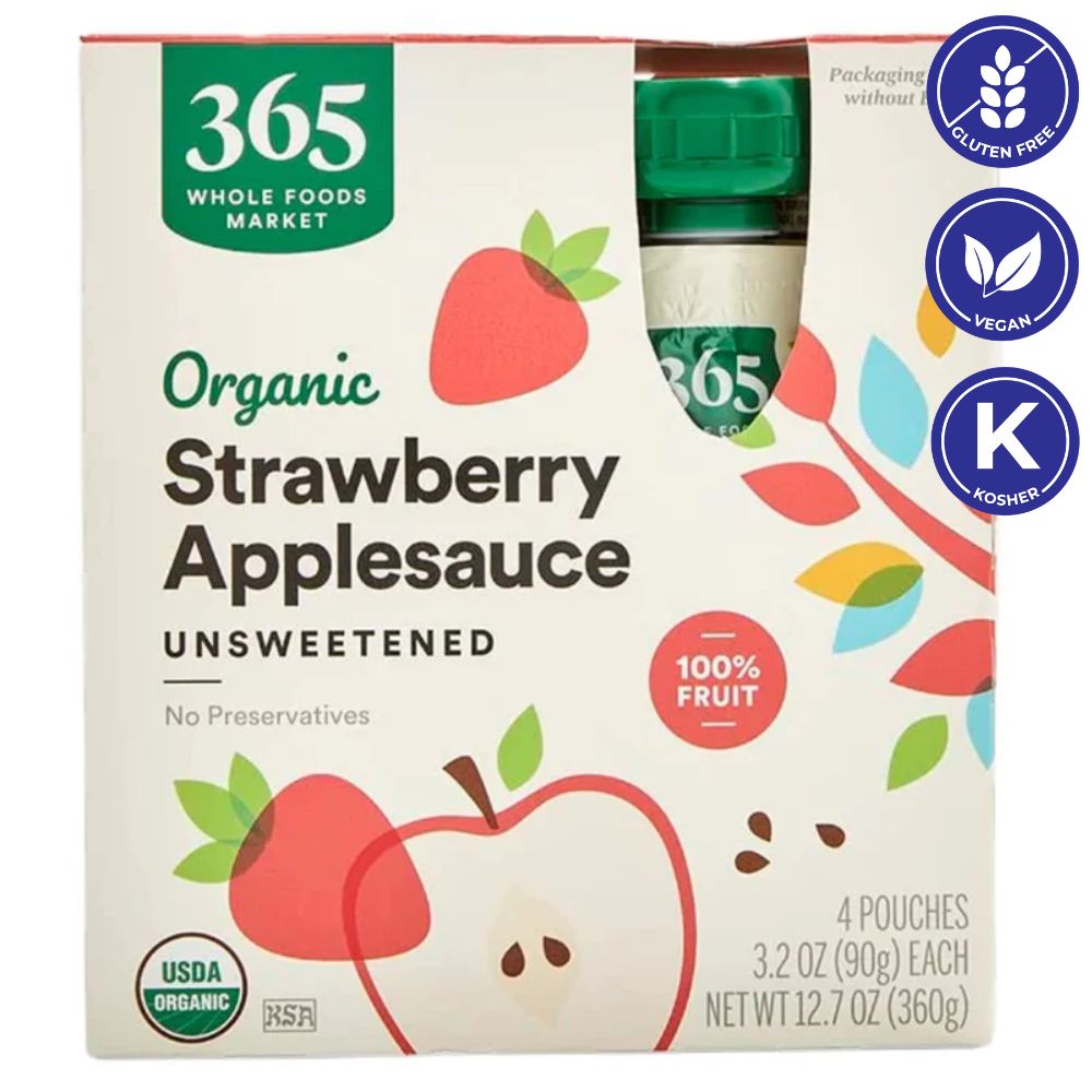 365 Whole Food Market Organic Strawberry Applesauce Unsweetened  4 Und