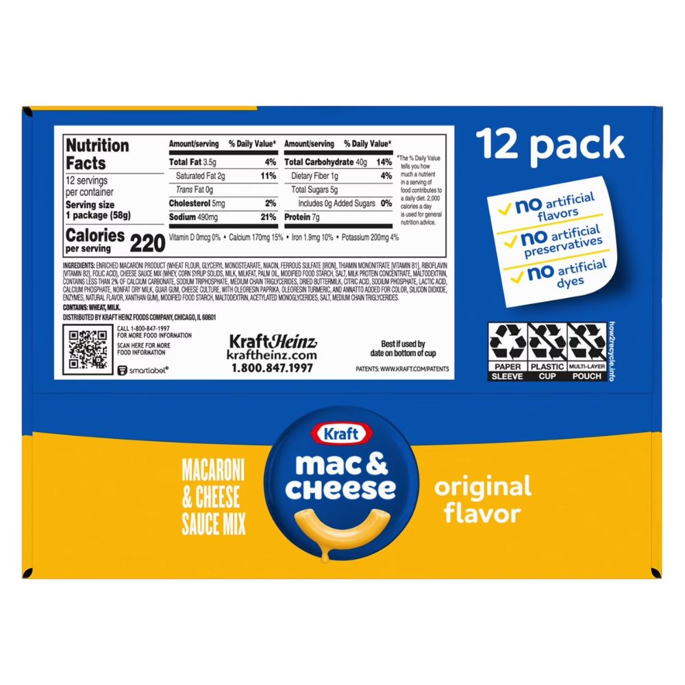 Macaroni Cheese Kraft Original 12 cajas 696kg