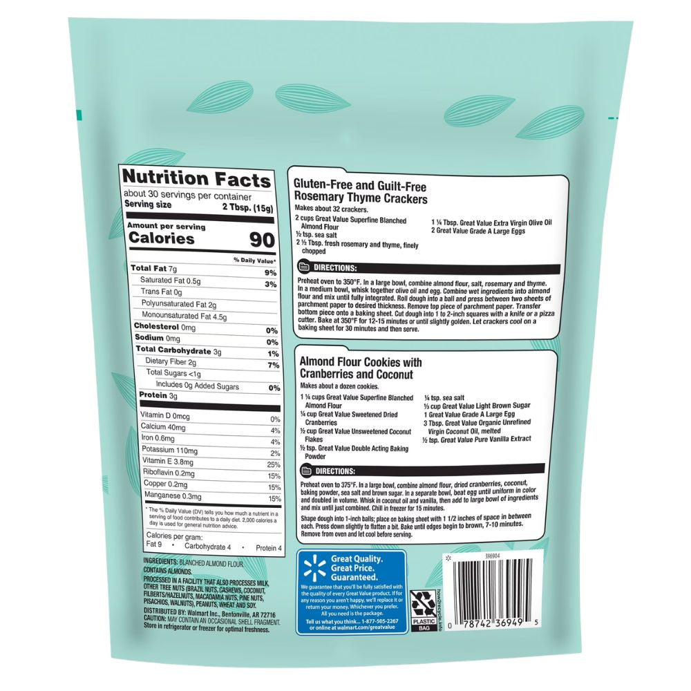 Great Value Harina de Almendras Super Fine Blanched 454g