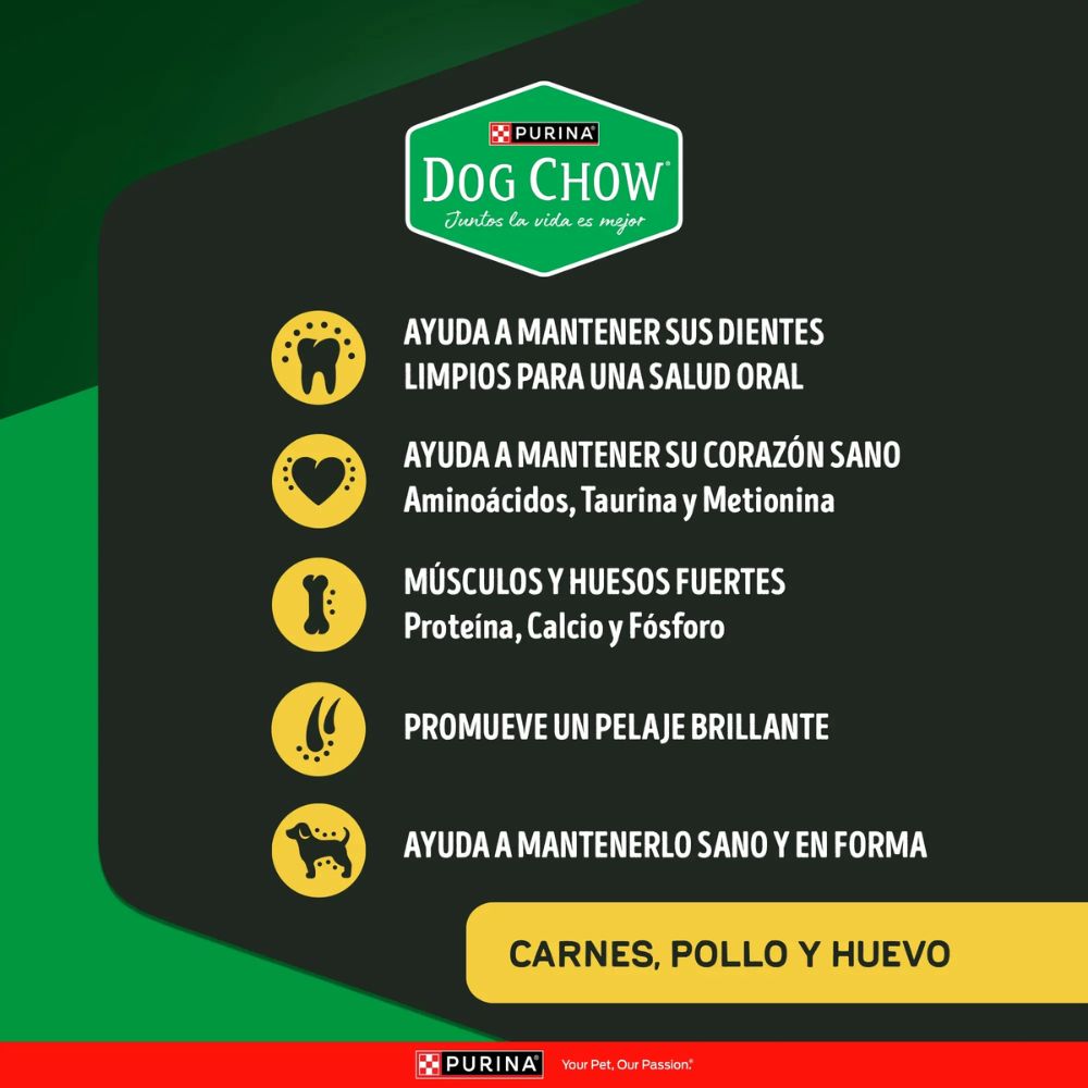 Dog Chow Adulto todos los tamaños, Alto Porteina sabor Carnes, Pollo y Huevo 2 kgs