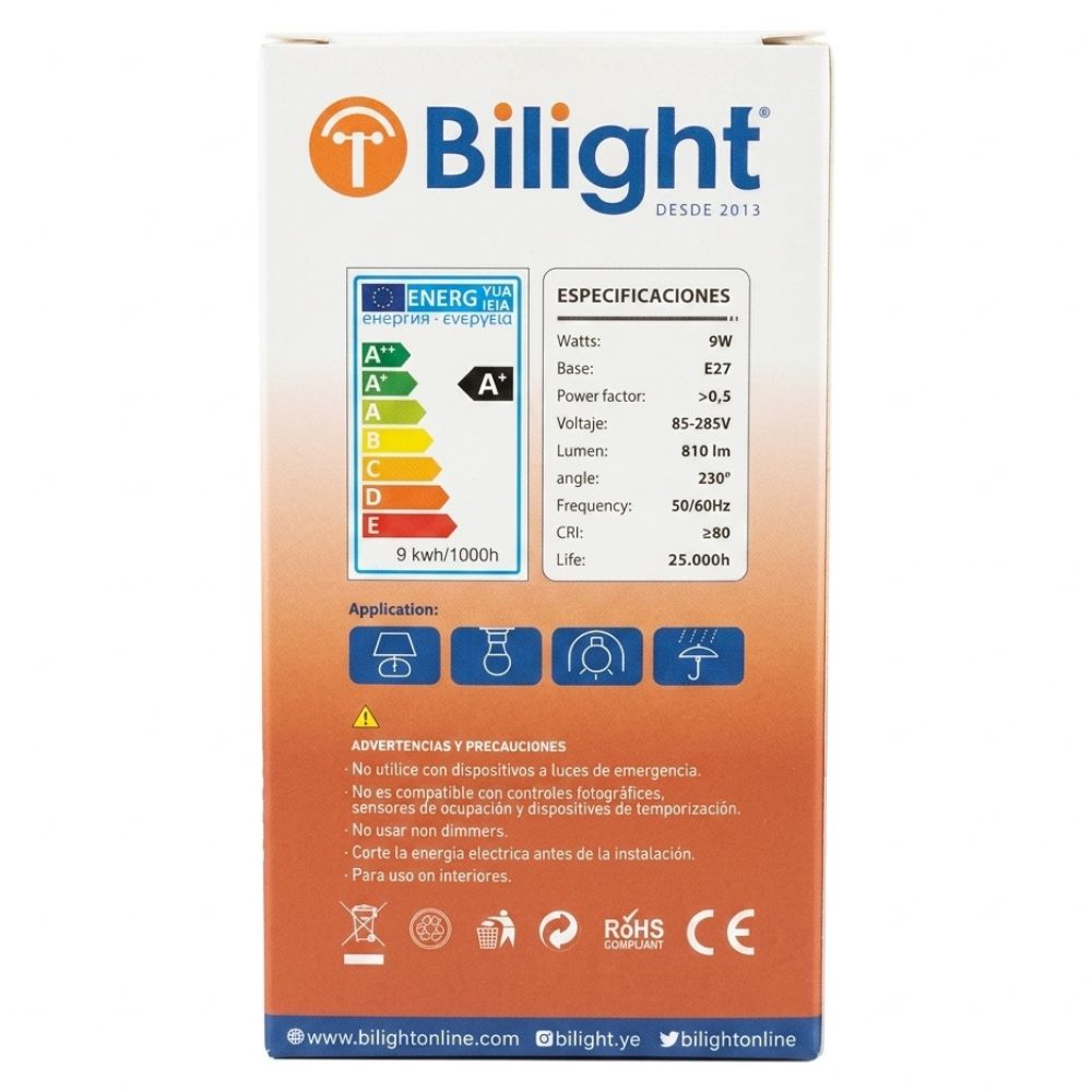 Bombillo Clásico Bilight Luz Blanca 9W 1Und