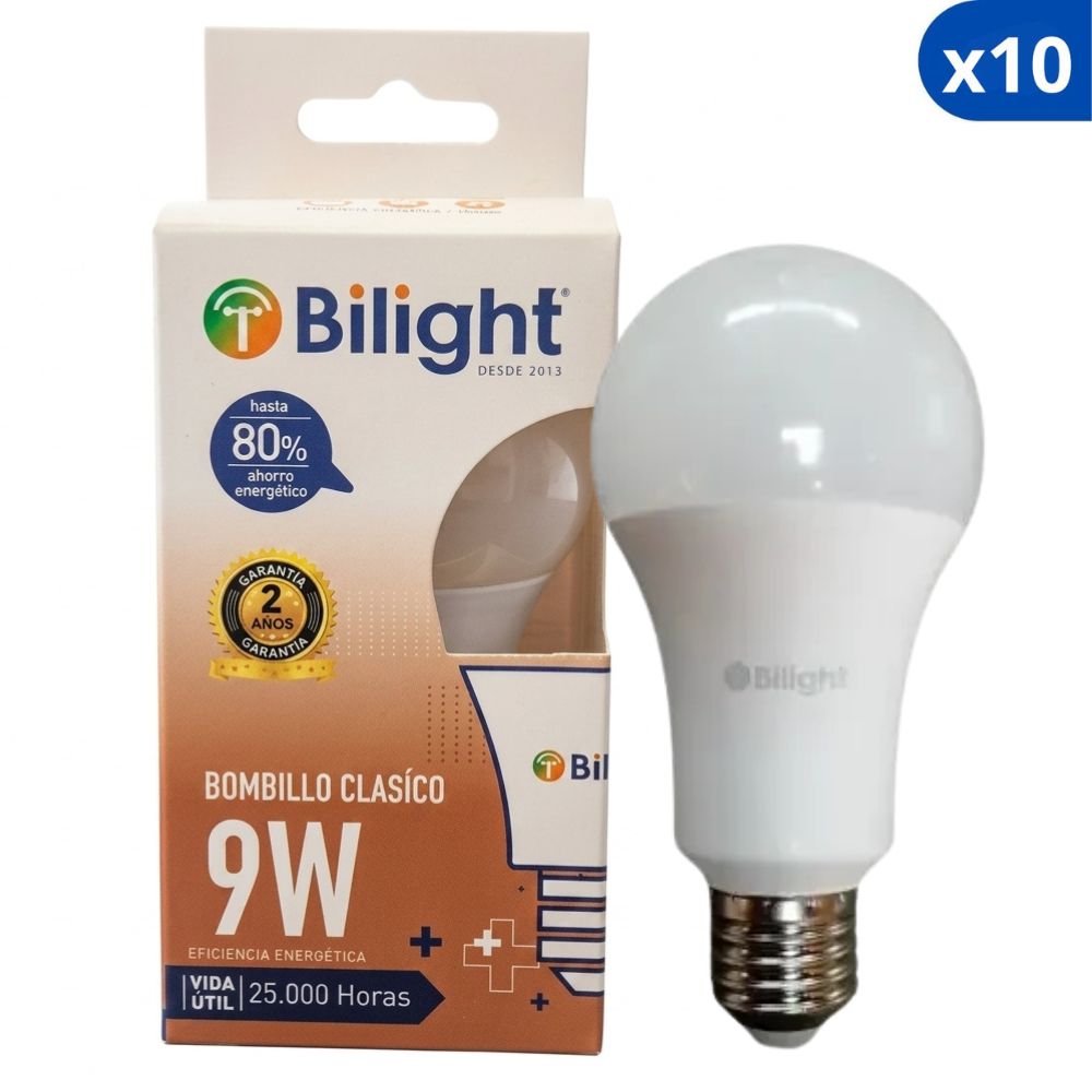 Bombillo Clásico Bilight Luz Blanca 9W Paq x 10Und
