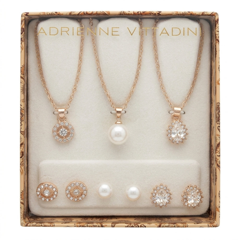 Adrienne Vittadini Set de 3 Collares y Zarcillos Gold & Zirconia