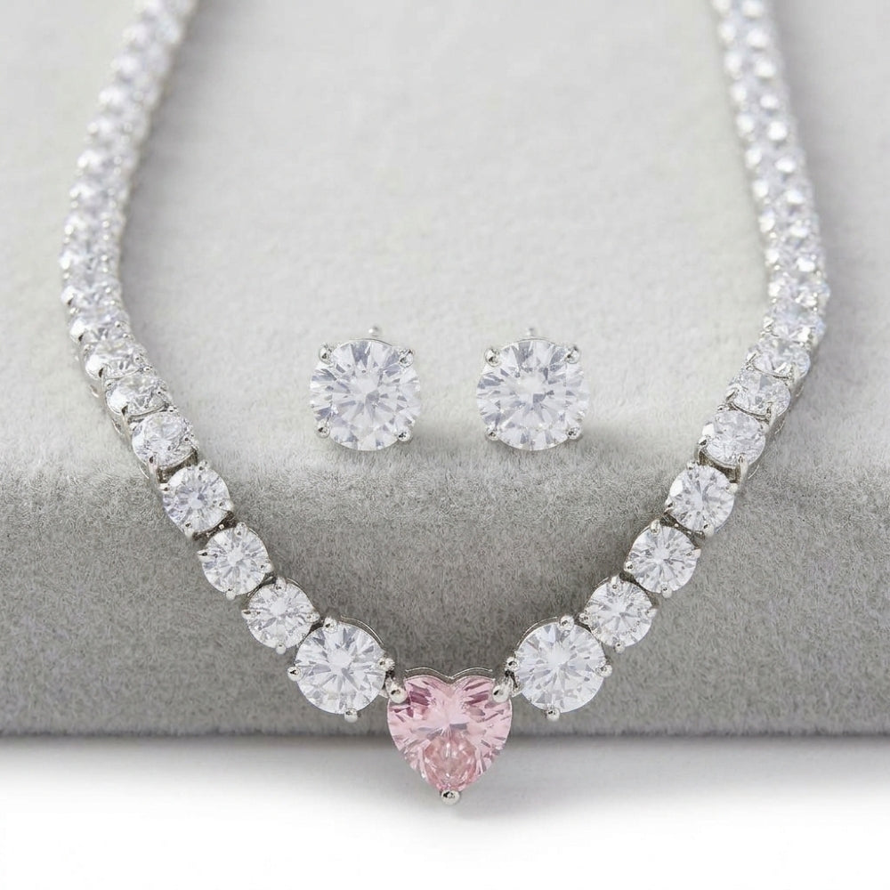 Aeropostale Set De Collar y Zarcillos Cubic Zirconia Heart
