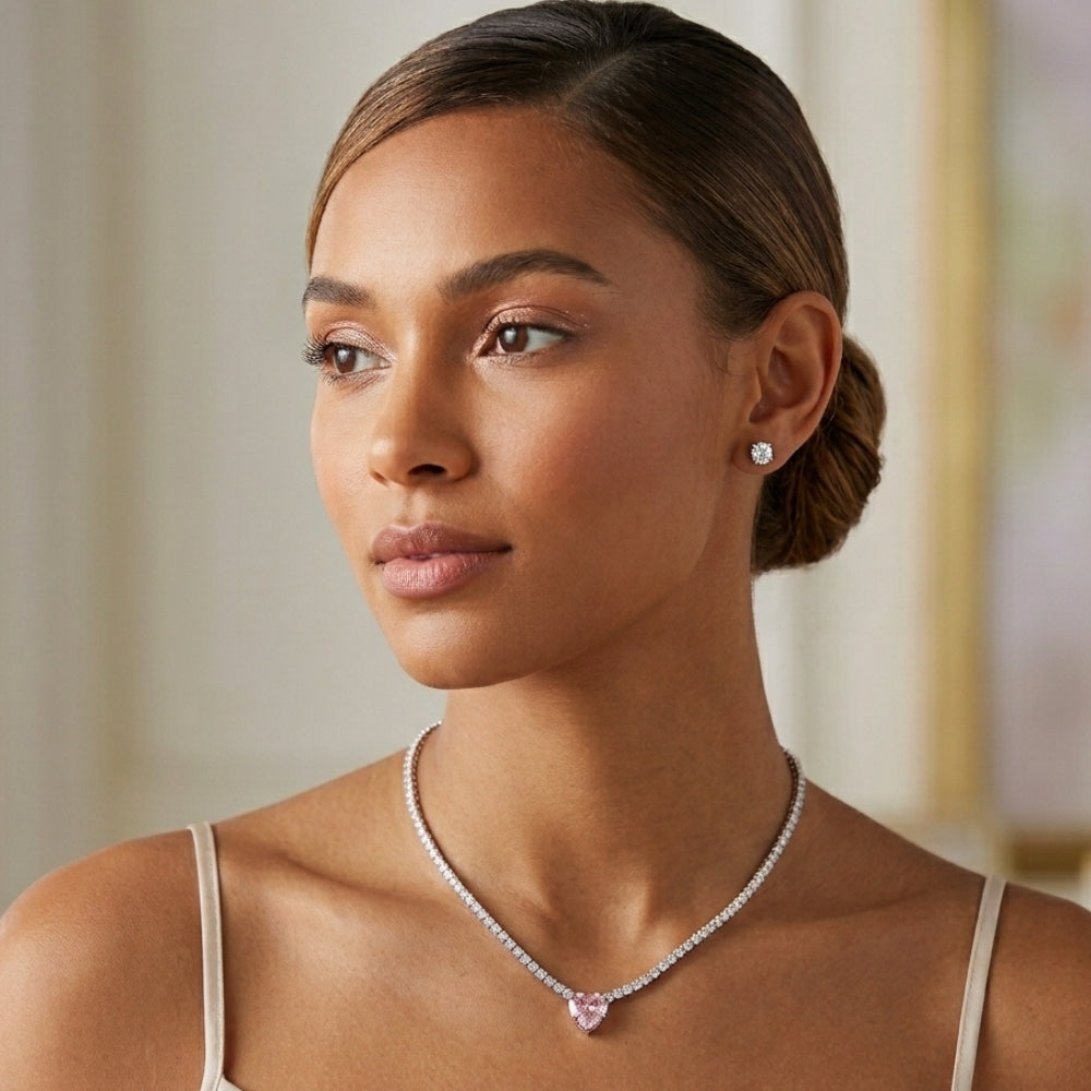 Aeropostale Set De Collar y Zarcillos Cubic Zirconia Heart
