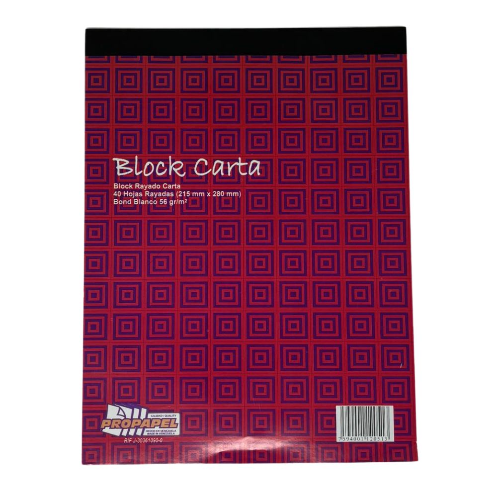 Block Rayado Propapel Tamaño Carta 40 Hojas 215x280mm