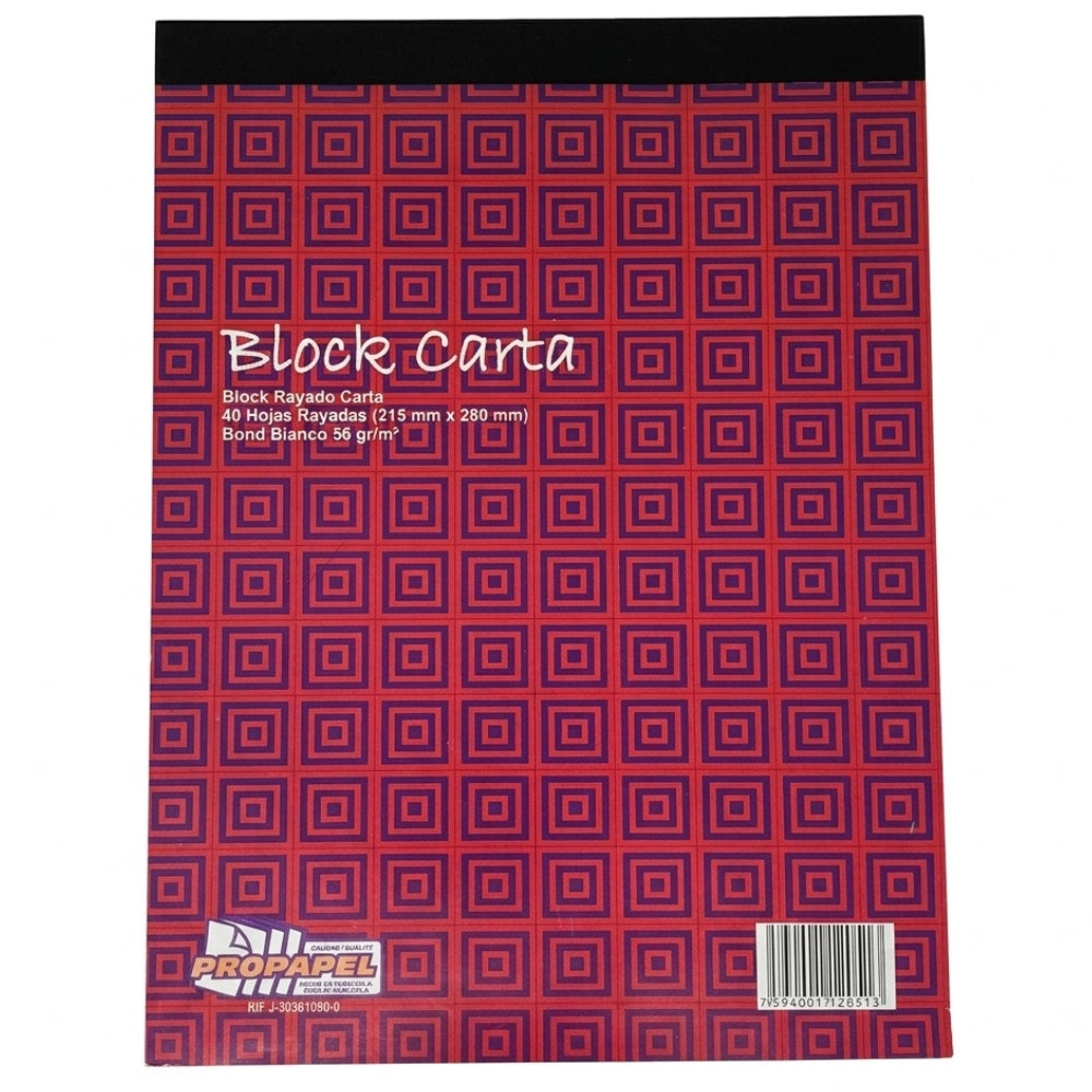 Block Rayado Propapel Tamaño Carta 40 Hojas 215x280mm
