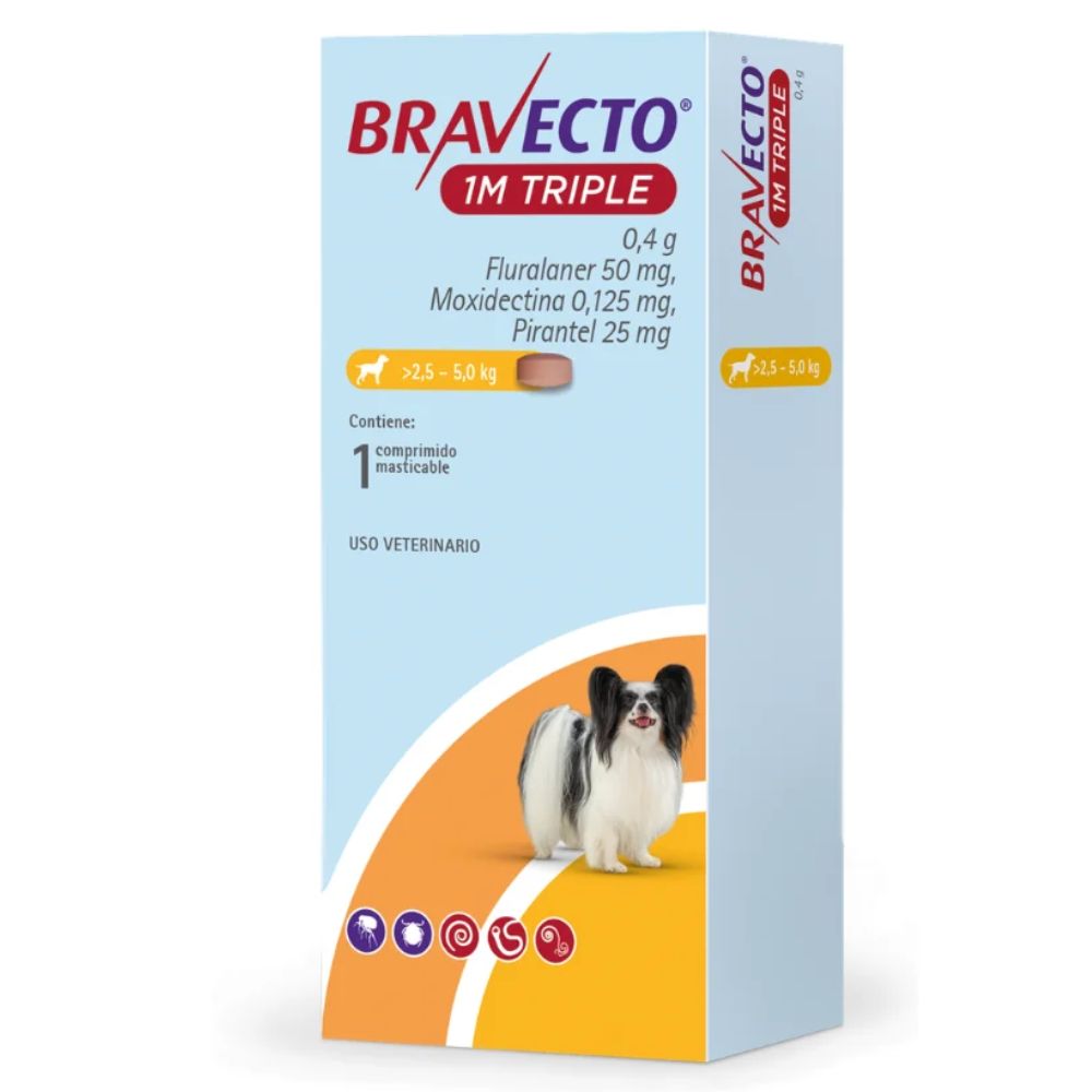 Bravecto 1M Triple Tableta Masticable Para Perros Pequeños 2.5-5Kg