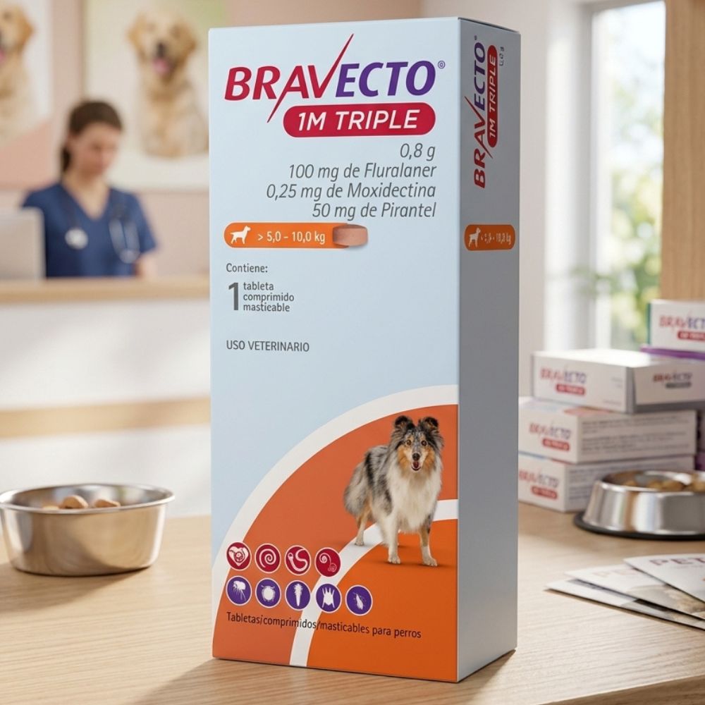 Bravecto 1M Triple Tableta Masticable Para Perros Pequeños 5-10Kg