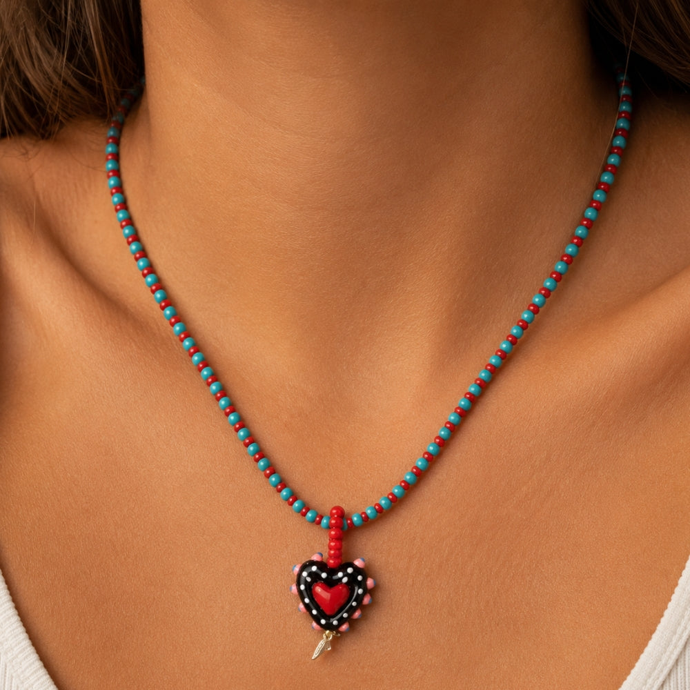 H&Co Collar Ajustable Para Damas Boho Corazon Turquesa Rojo