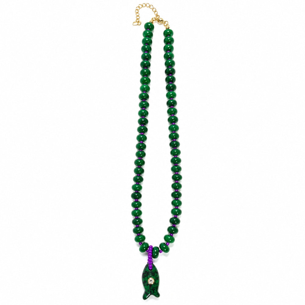 H&Co Collar Ajustable Para Damas Pez Piedra Esmeralda