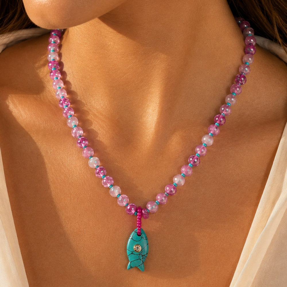 H&Co Collar Ajustable Para Damas Pez Piedra Malva