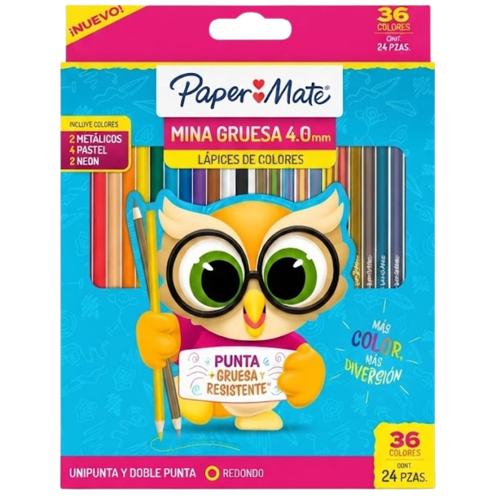 Lapices De Colores Paper Mate 24 Piezas 12 Unds Unipunta y 12 Doble Punta (36 Colores)