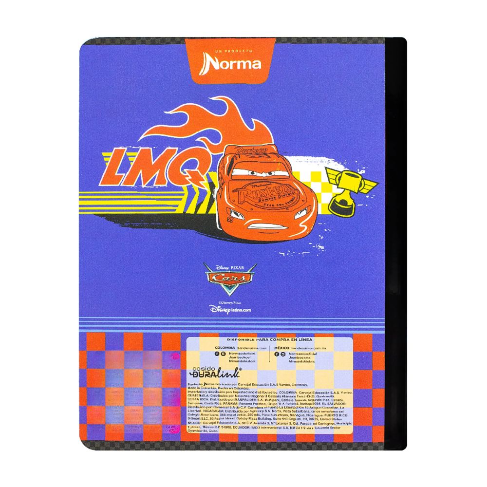 Norma Cuaderno Cars Una Linea 100 hojas Con Stickers Diseños Surtidos
