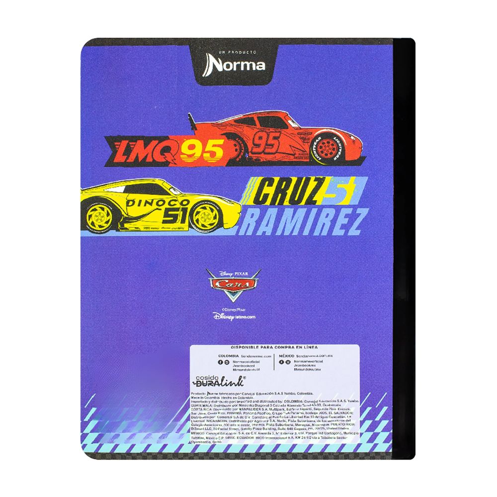 Norma Cuaderno Cars Una Linea 100 hojas Con Stickers Diseños Surtidos