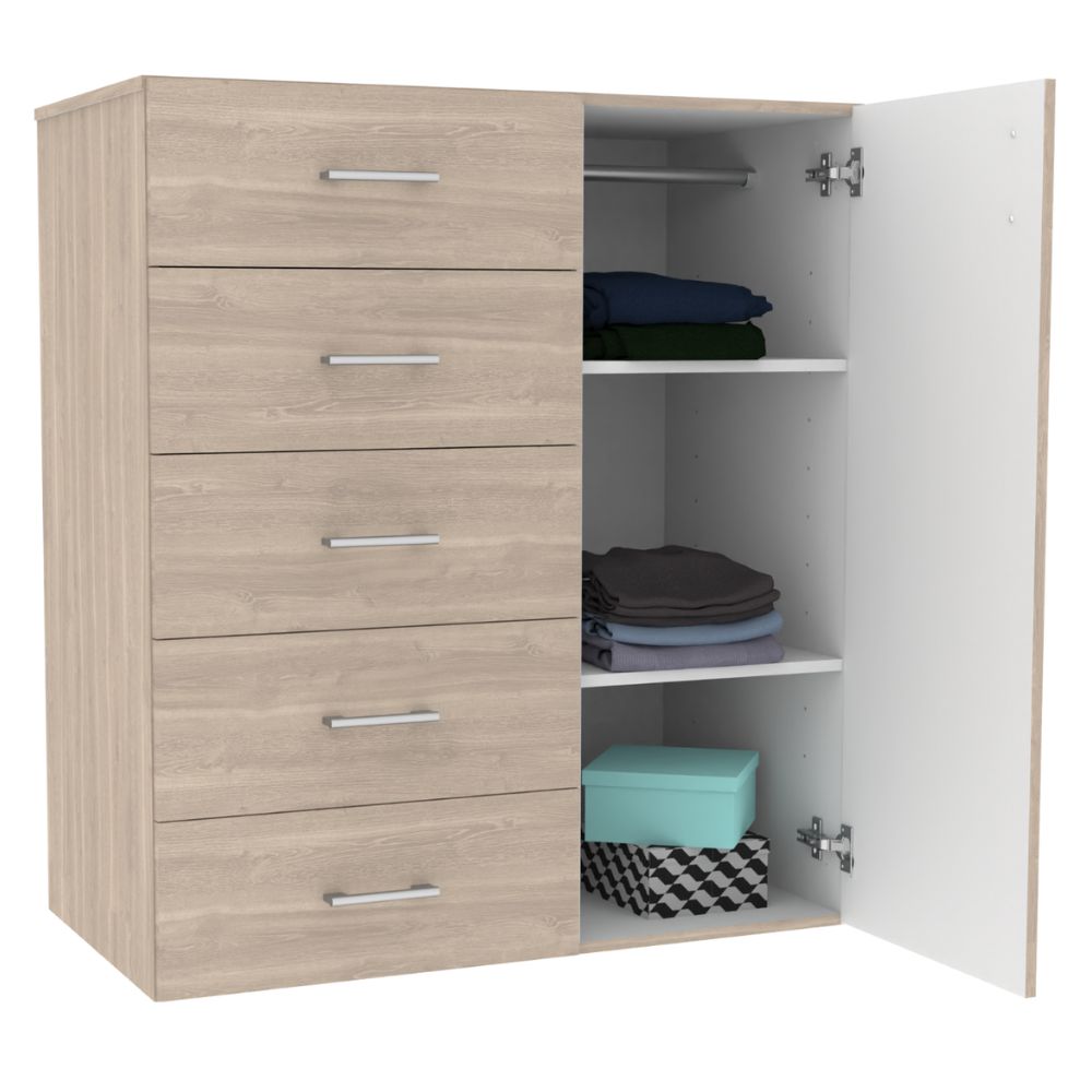Casalista Cómoda De 5 Gavetas 1 Puerta Bardolino/Blanco