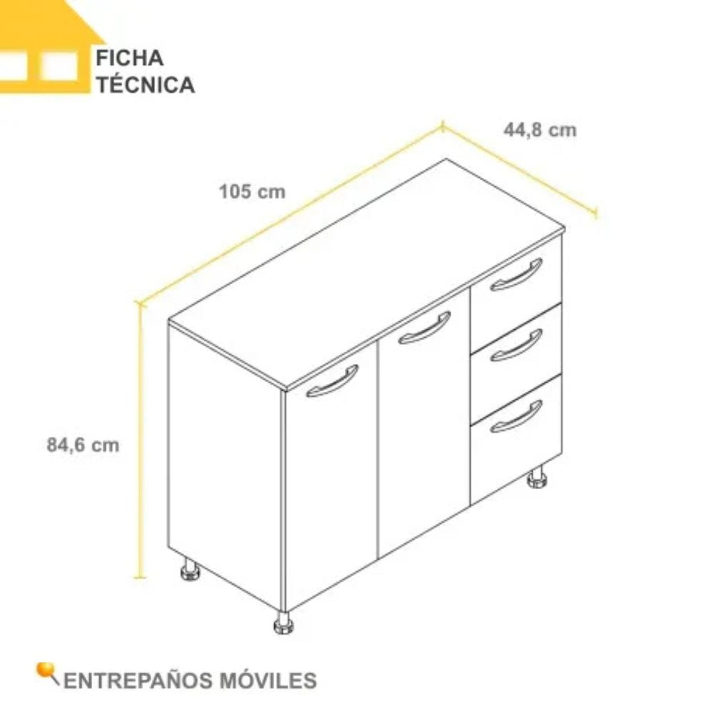 Casalista Módulo De Cocina Base 2 Puertas 3 Gavetas Blanco & Bardolino