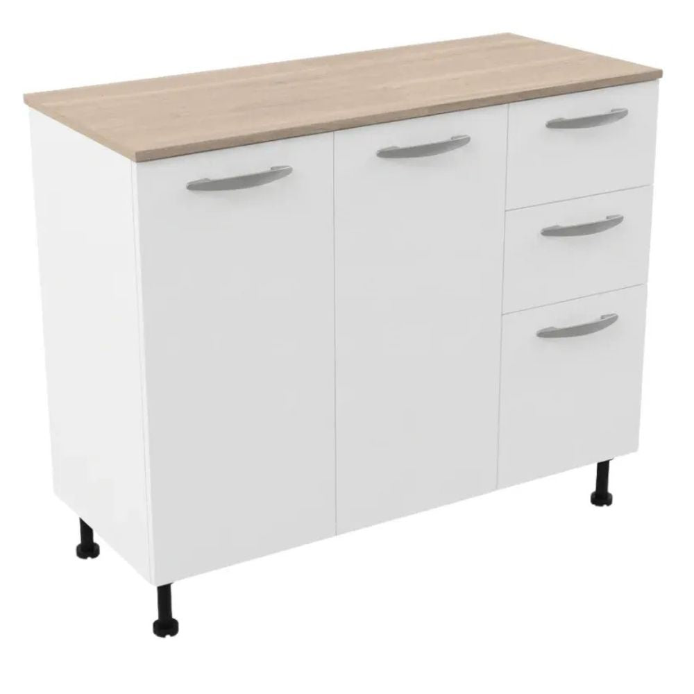 Casalista Módulo De Cocina Base 2 Puertas 3 Gavetas Blanco & Bardolino
