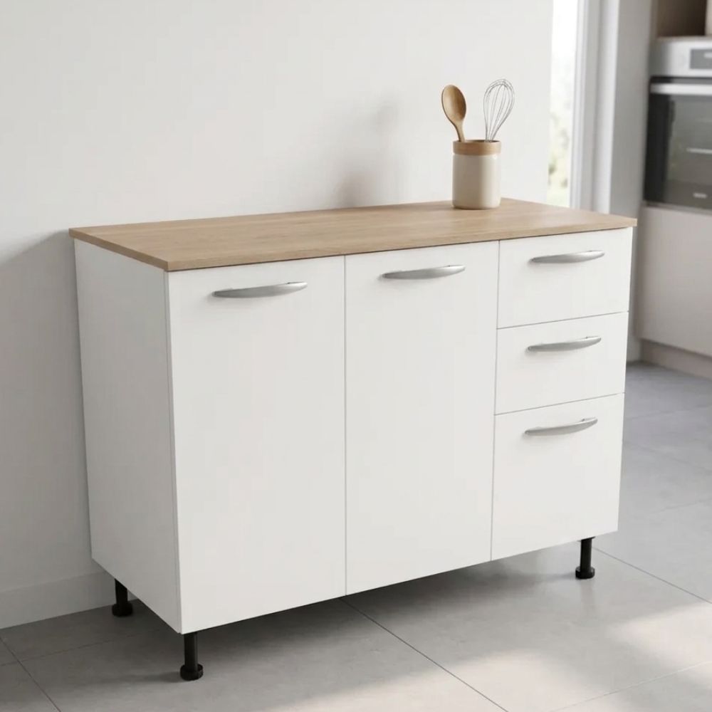 Casalista Módulo De Cocina Base 2 Puertas 3 Gavetas Blanco & Bardolino