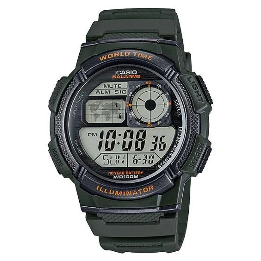 Casio Reloj Digital Casual De Correa De Resina Para Caballeros Oliva