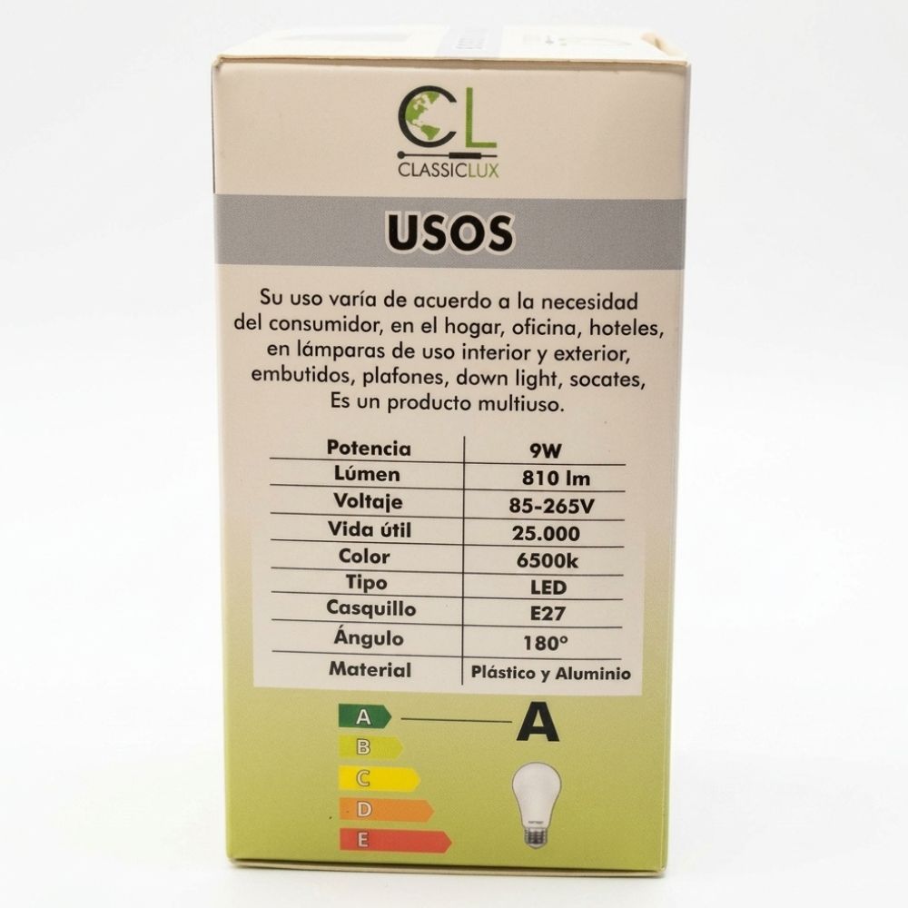 Bombillo Led Daylight 9W 6500K Classic Lux Paq x 10 Und