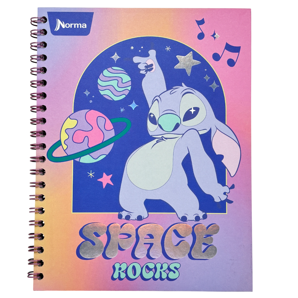 Norma Cuadero Argollada Stitch 4 Materias 100 Hojas Con stickers Diseños Surtidos