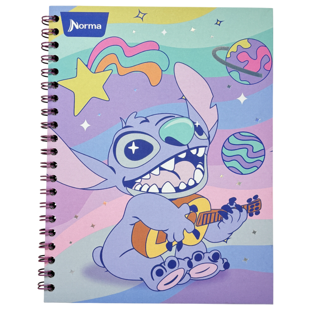 Norma Cuadero Argollada Stitch 4 Materias 100 Hojas Con stickers Diseños Surtidos