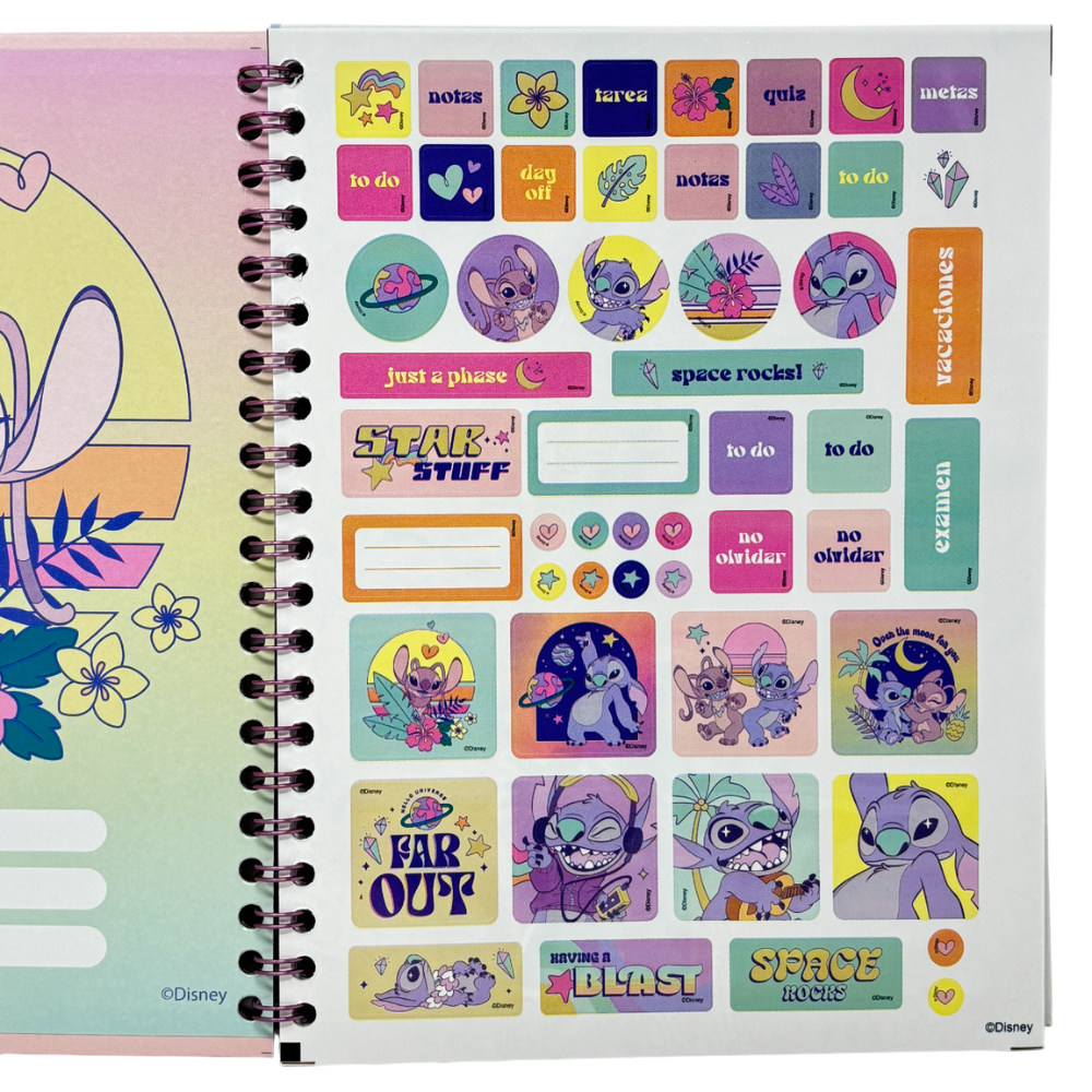 Norma Cuadero Argollada Stitch 4 Materias 100 Hojas Con stickers Diseños Surtidos