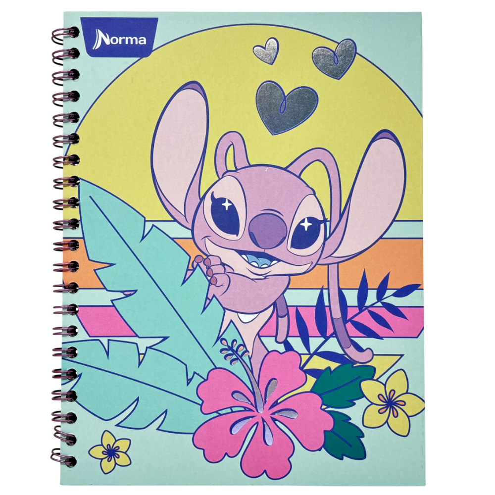 Norma Cuadero Argollada Stitch 4 Materias 100 Hojas Con stickers Diseños Surtidos