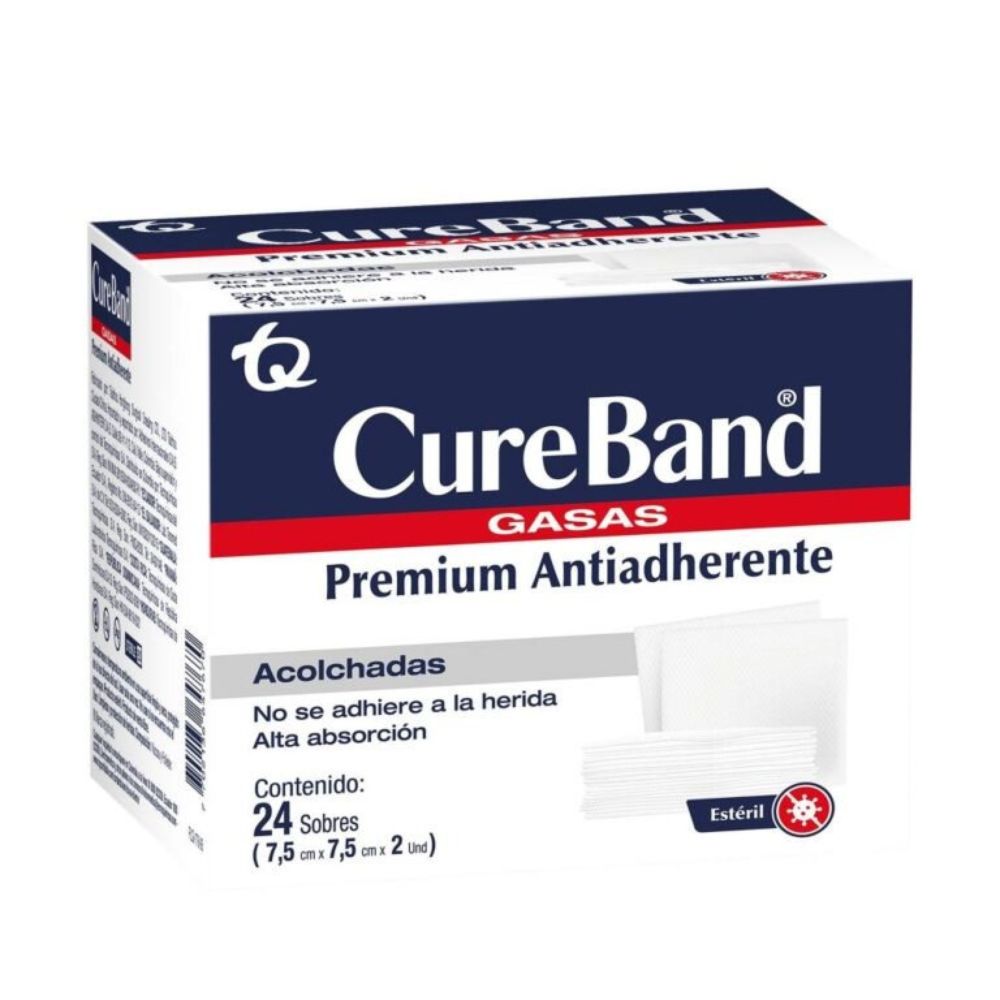 Cureband Gasas Premium Antiadherentes Acolchadas 7.5X7.5cm X2Und 24 Sobres