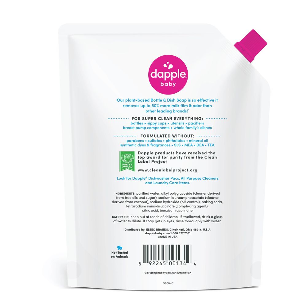 Dapple Baby Recarga Jabón Lavaplatos Y Biberones Fragrance Free 1L