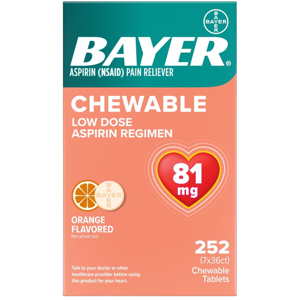 Bayer Aspirina Chewable Low Dose Orange 81 mg 252 Tabletas