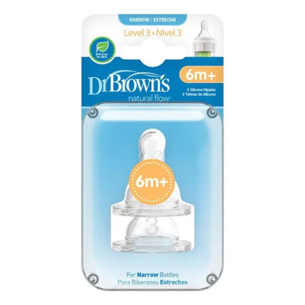 Dr.Browns Tetinas De Silicona Anticólicos Angosta 2 Pack Nivel 3 6m+
