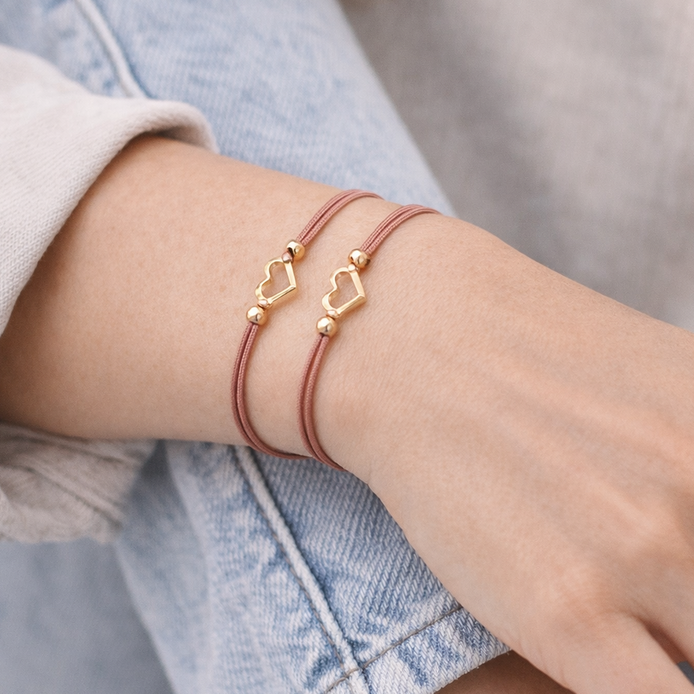 H&Co Duo De Pulseras Para Damas Con Dije Color Dusty Rose