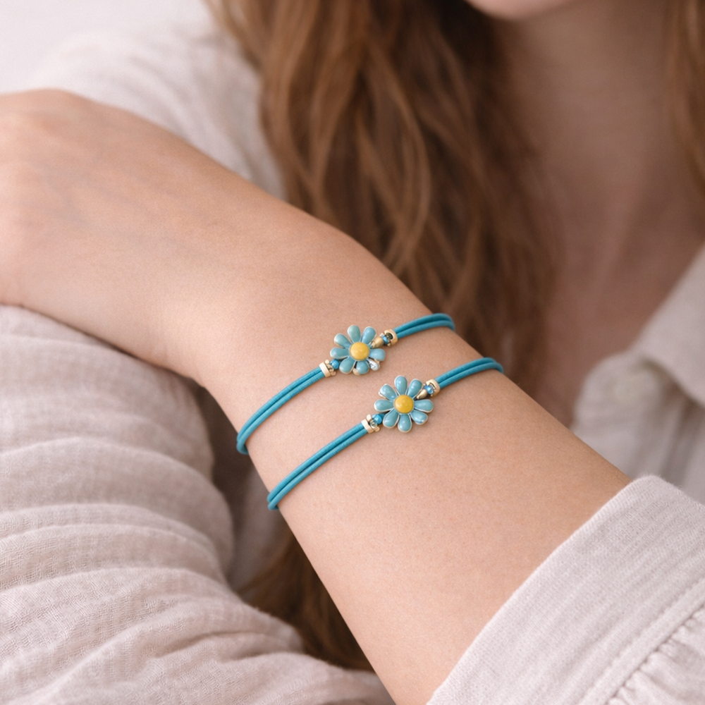 H&Co Duo De Pulseras Para Damas Con Dijes Flowers Green Sea