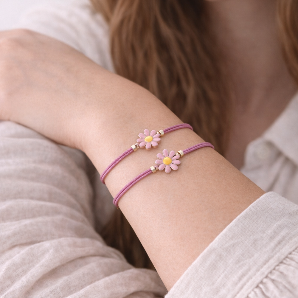 H&Co Duo De Pulseras Para Damas Con Dijes Flowers Light Purple