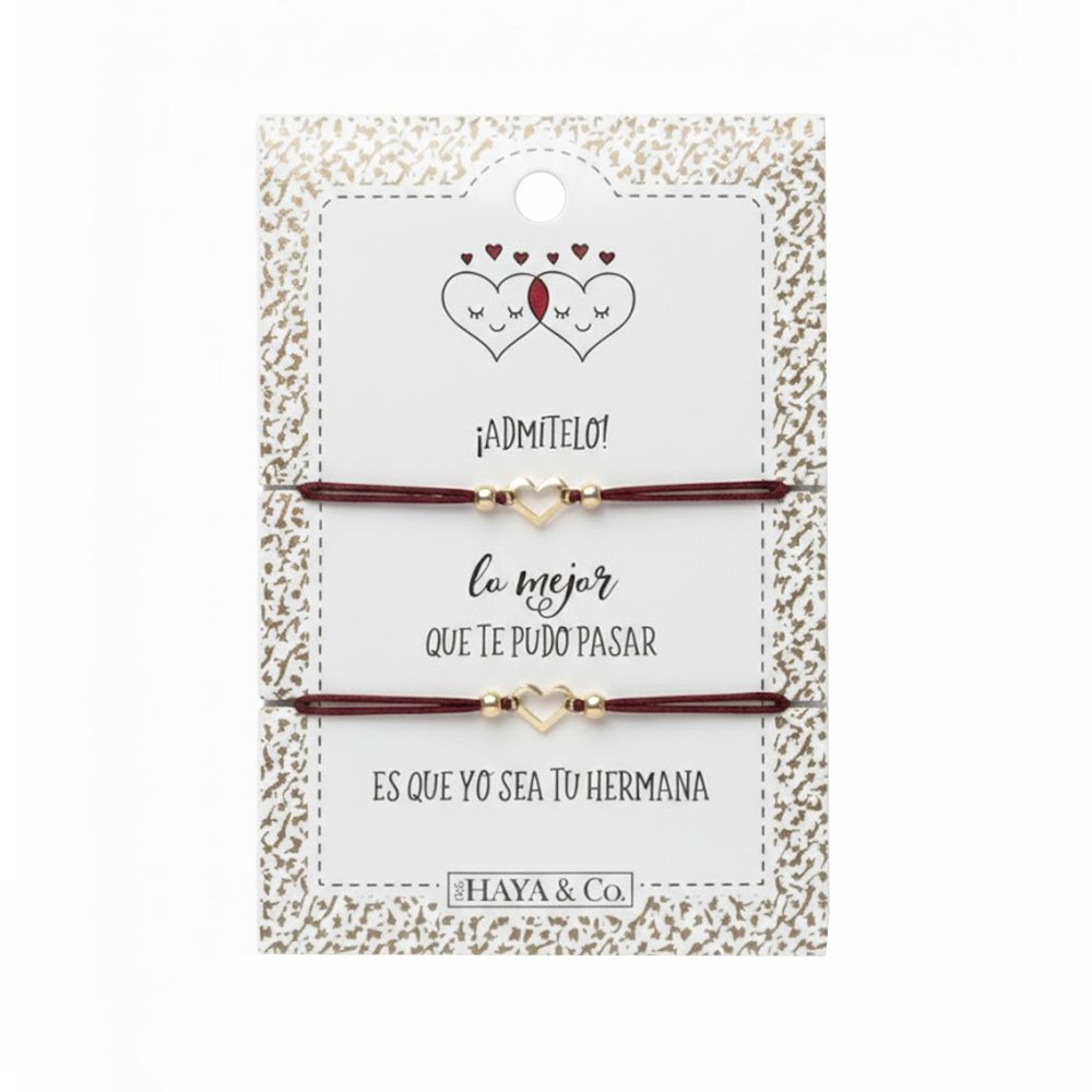 H&Co Duo De Pulseras Para Damas Color Vinotinto Con Dije Corazon