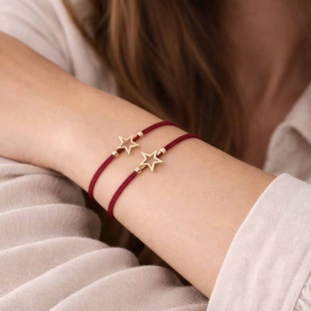 H&Co Duo De Pulseras Para Damas Con Dije Star Color Red