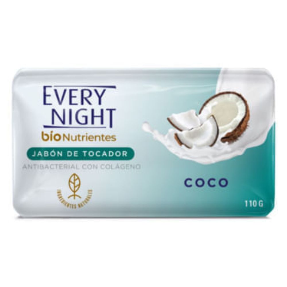 Every Night Jabón De Tocador Antibacterial Con Colágeno Coco 110gr